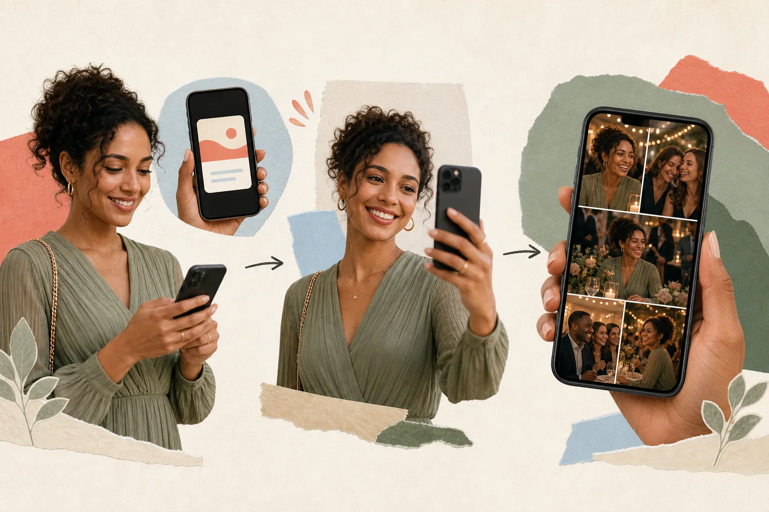 Guests open the link or scan its QR code, consent, and run their own selfie search in the browser.